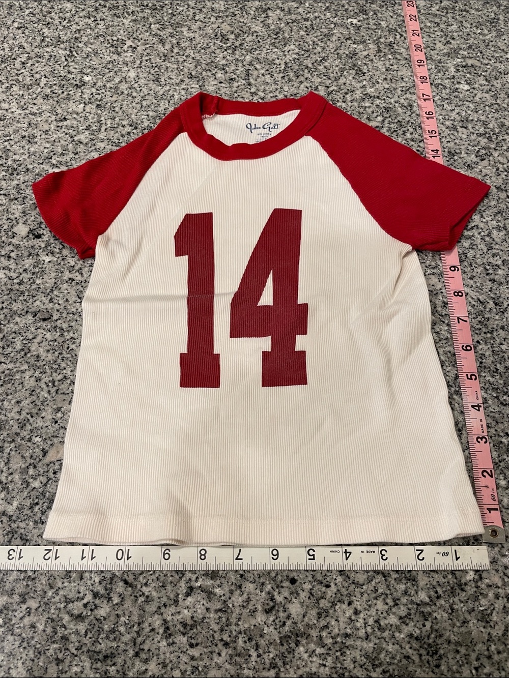 Brandy Melville John Galt Red & White Ribbed '14' Tee